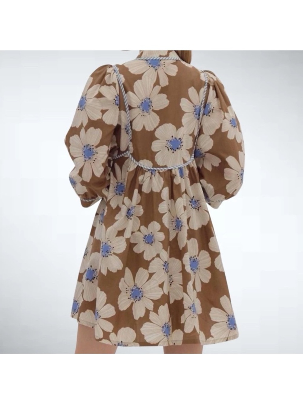 Entro Brown Floral Babydoll Dress with Blue Accents - Picture 5 of 5